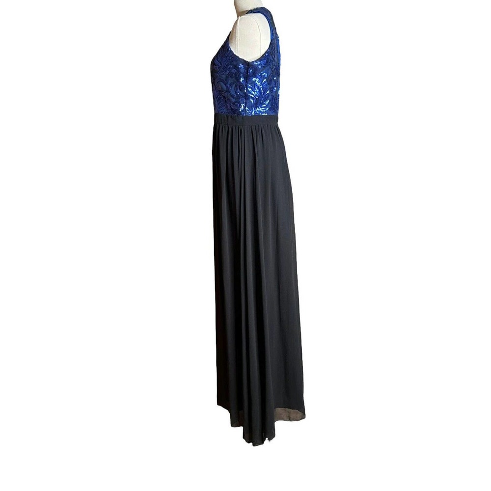 Vtg 90s Tawny Blue Sequin black Sheer Long Formal Cocktail Dress Sleeveless Sz L - Picture 7 of 11
